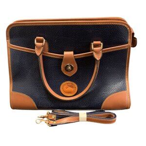 Dooney & Bourke Pebble Grain Navy Tan Leather Hand Shoulder Bag Brass‎ Hardware